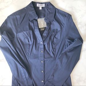 Express Button Up Dress Shirt Navy XS NWT
